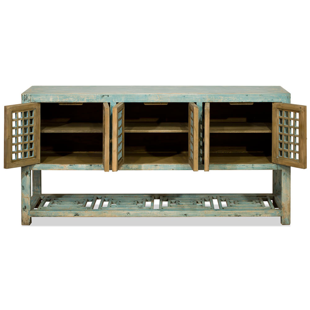 Distressed Light Blue Elmwood Dynasty Asian Sideboard