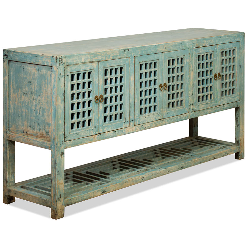 Distressed Light Blue Elmwood Dynasty Asian Sideboard