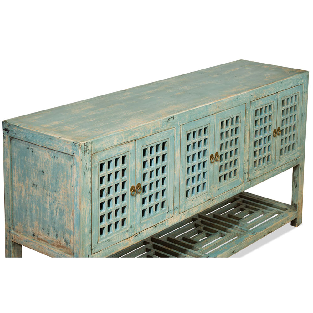 Distressed Light Blue Elmwood Dynasty Asian Sideboard