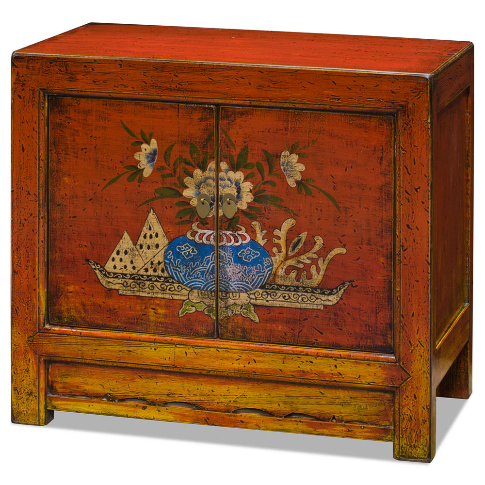 Elmwood Peony Flower Mongolian Cabinet