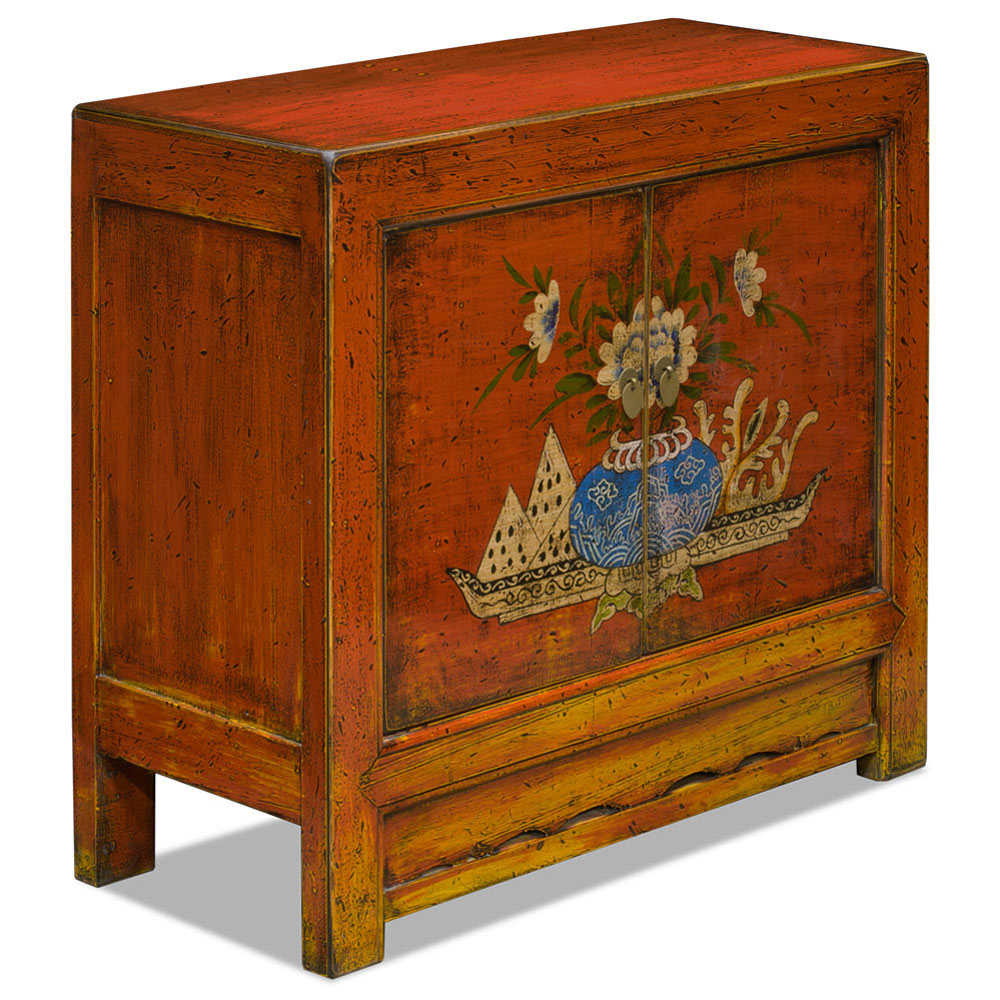 Elmwood Peony Flower Mongolian Cabinet