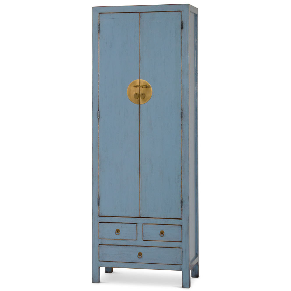 Distressed Pastel Blue Elmwood Chinese Ming Armoire