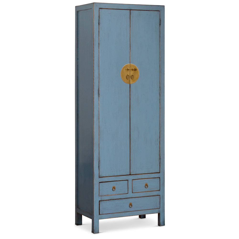 Distressed Pastel Blue Elmwood Chinese Ming Armoire