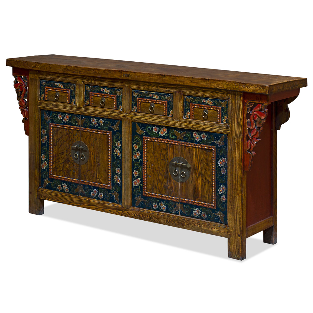 Elmwood Peking Oriental Altar Sideboard with Floral Art