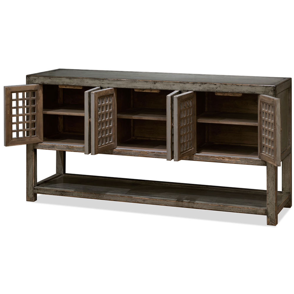 Distressed Gray Elmwood Dynasty Asian Sideboard