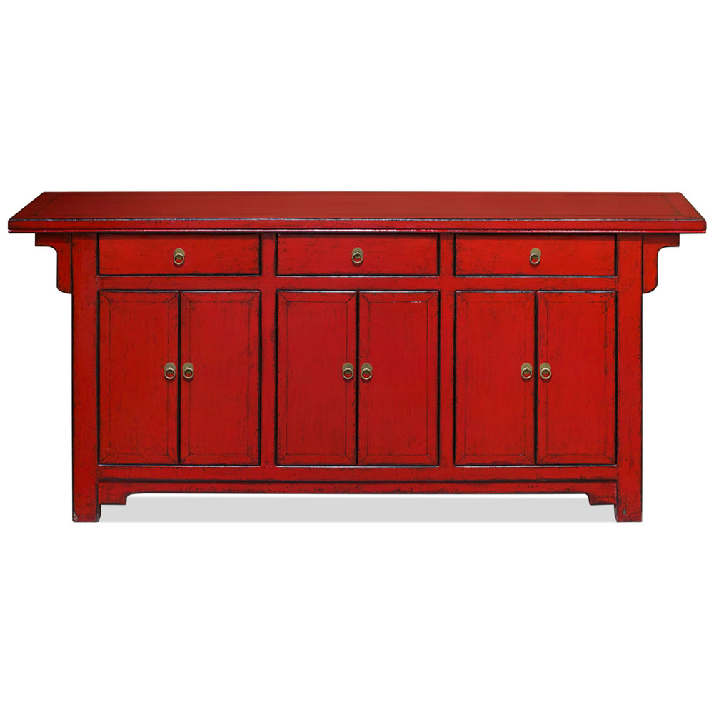 Distressed Red Elmwood Peking Oriental Altar Sideboard