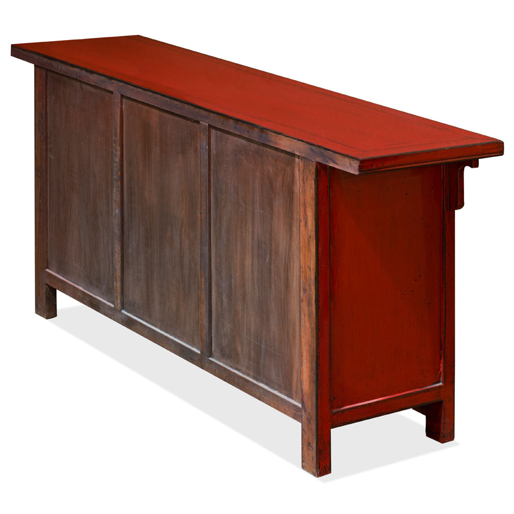 Distressed Red Elmwood Peking Oriental Altar Sideboard