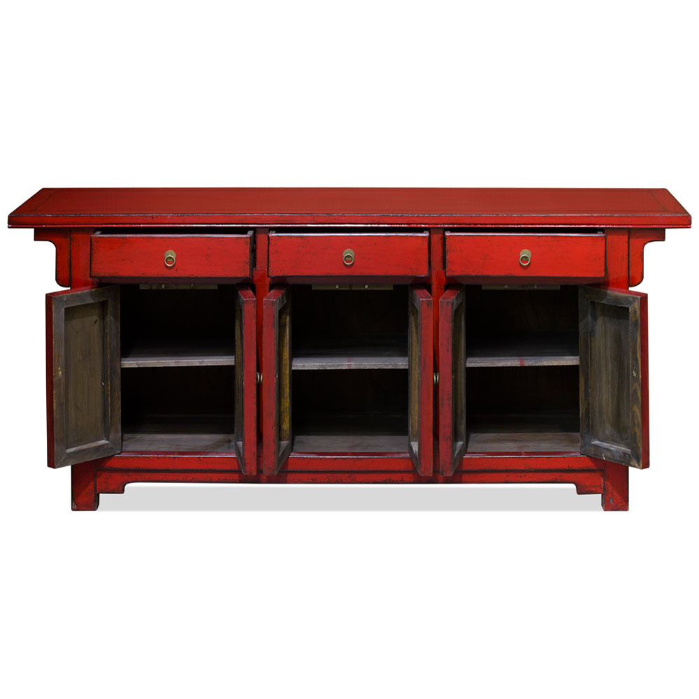 Distressed Red Elmwood Peking Oriental Altar Sideboard