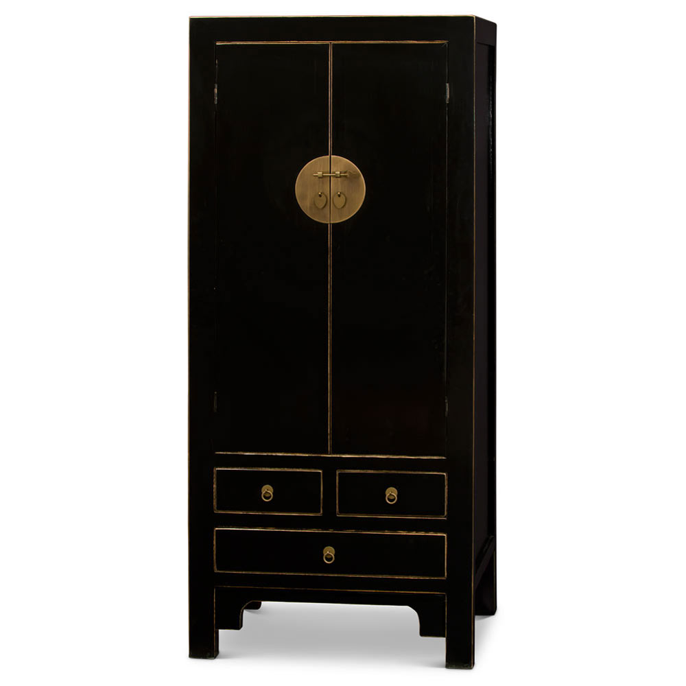 Distressed Black Elmwood Chinese Ming Armoire