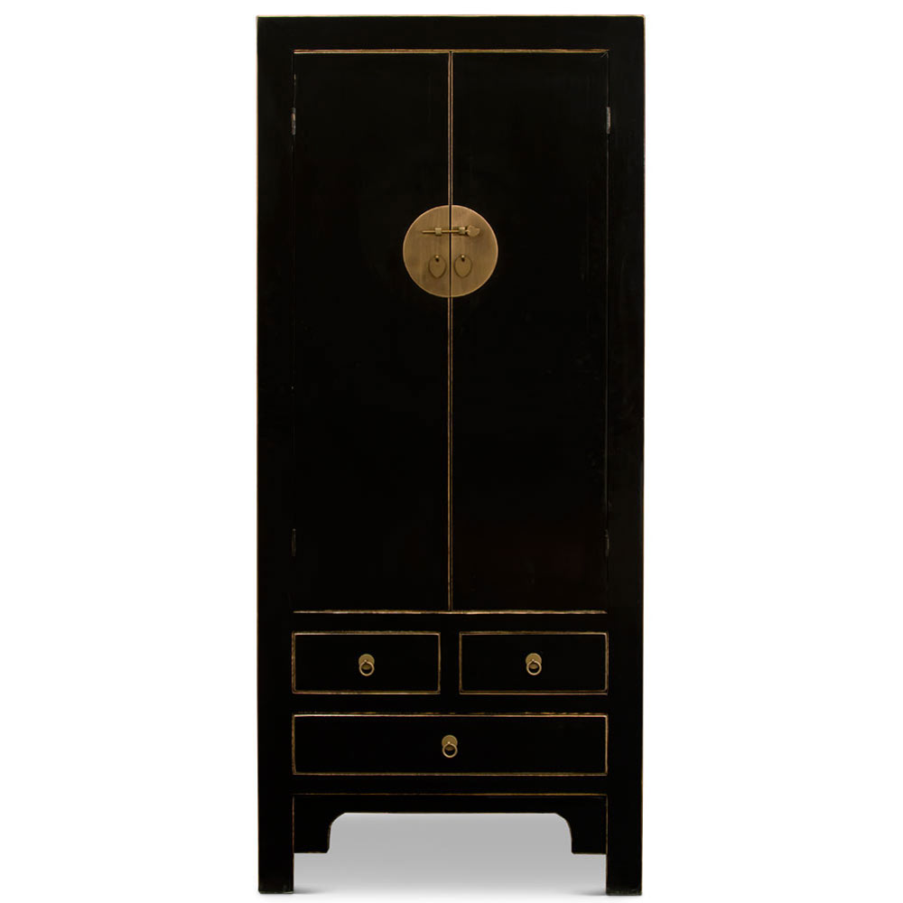 Distressed Black Elmwood Chinese Ming Armoire