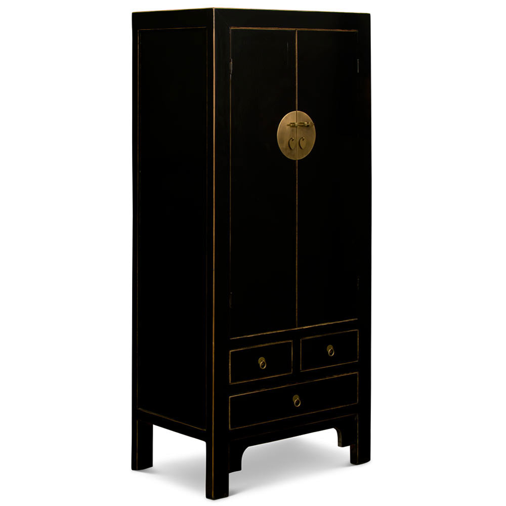 Distressed Black Elmwood Chinese Ming Armoire