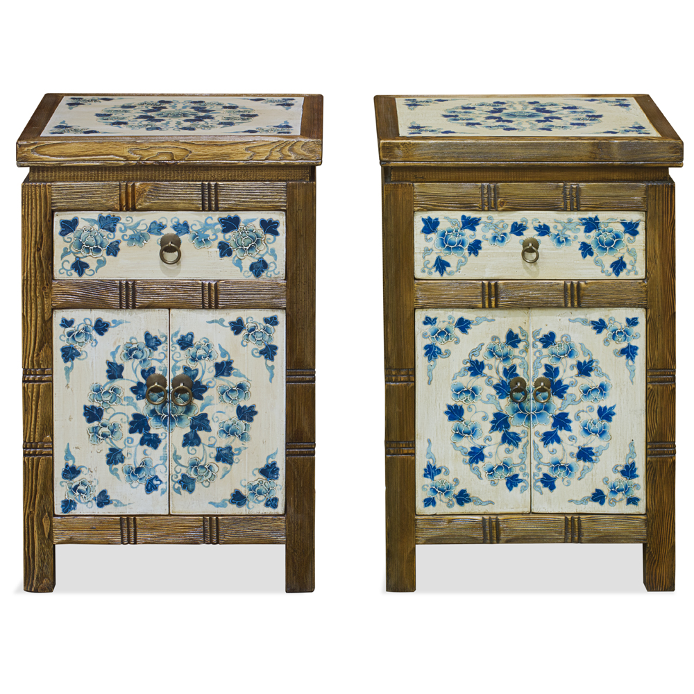 Distressed Blue and White Qing Hai Tibetan Cabinet Set