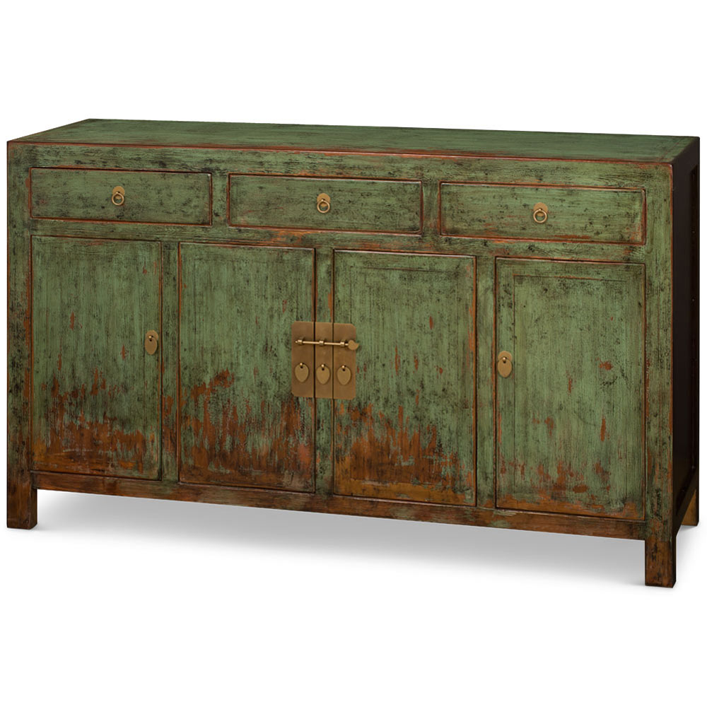 Distressed Teal Elmwood Peking Asian Sideboard