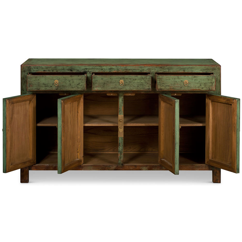 Distressed Teal Elmwood Peking Asian Sideboard