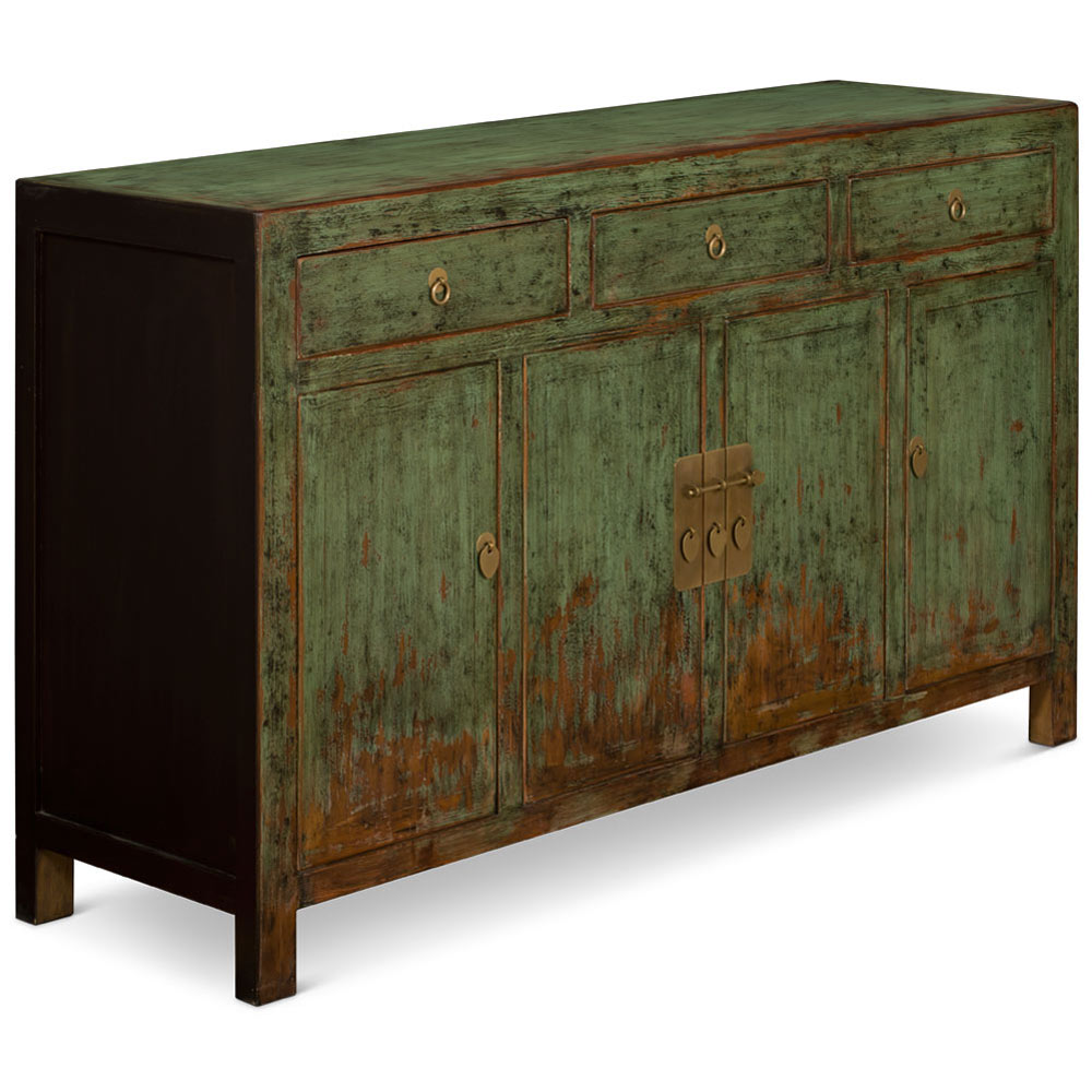 Distressed Teal Elmwood Peking Asian Sideboard