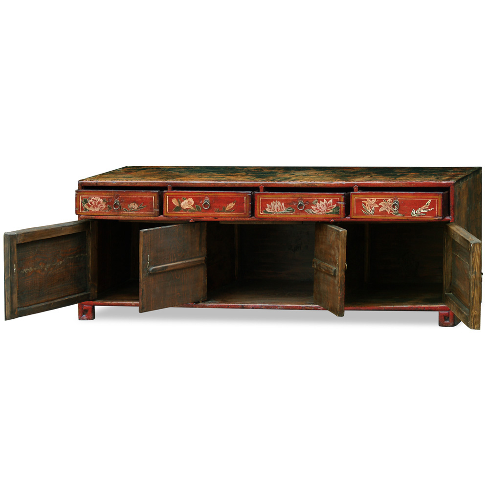 Hand-Painted Elmwood Tibetan Cabinet