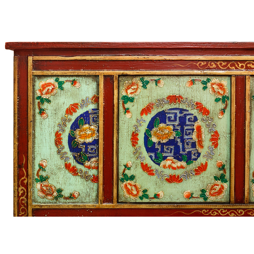 Hand-Painted Floral Motif Tibetan Cabinet
