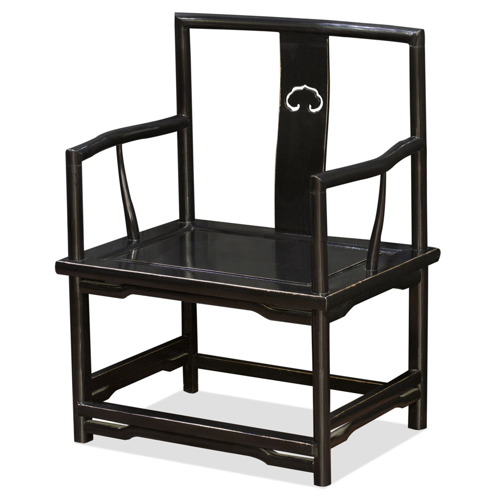 Distressed Black Elmwood Ming Ruyi Arm Chair
