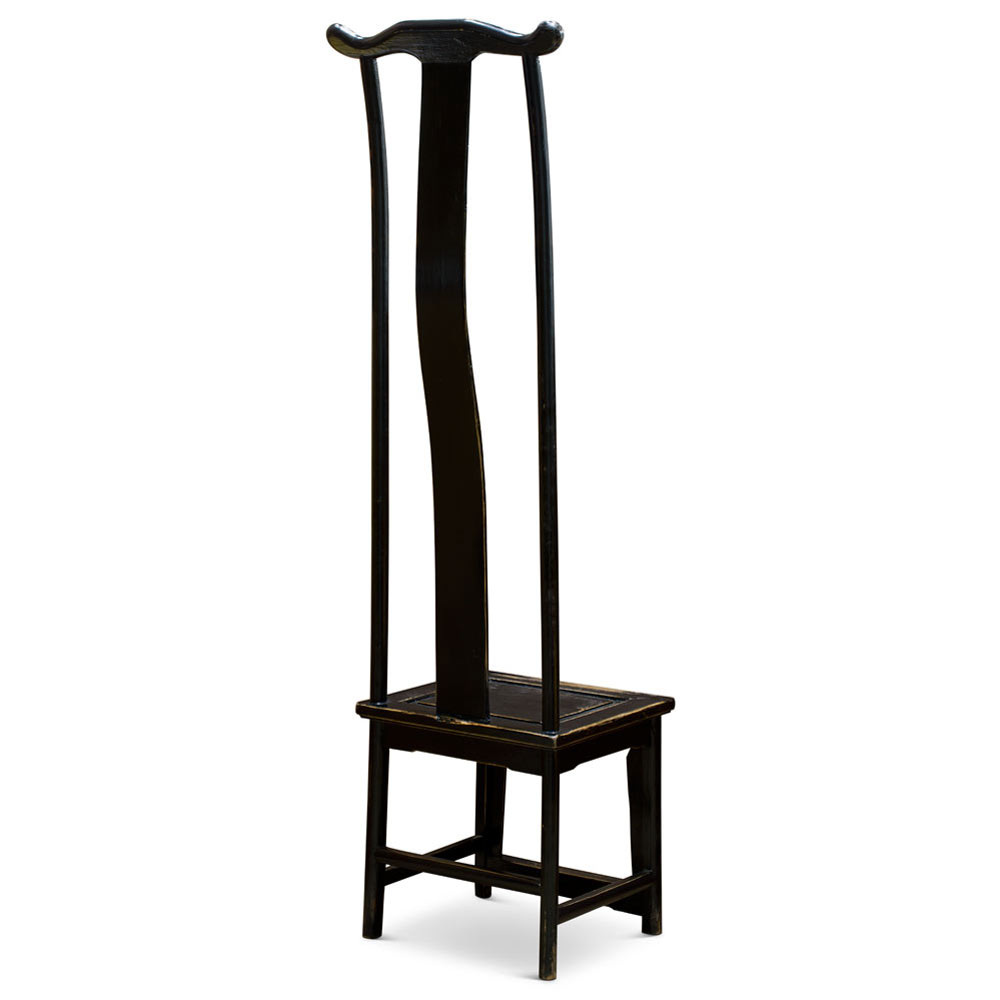 Distressed Black Elmwood Chinese Ming Tall Chair