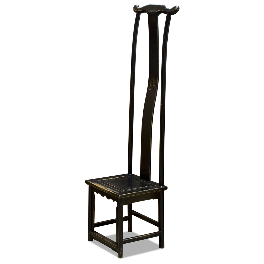 Distressed Black Elmwood Chinese Ming Tall Chair