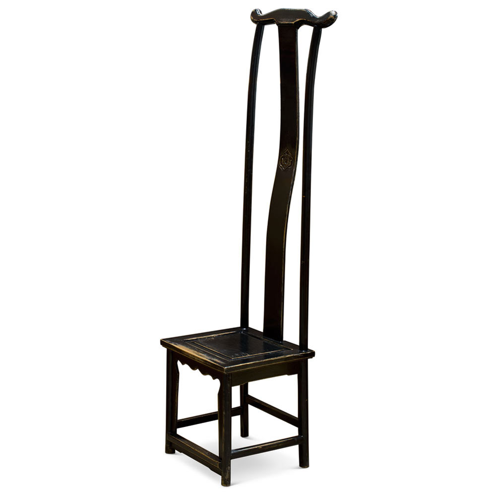 Distressed Black Elmwood Chinese Ming Tall Chair