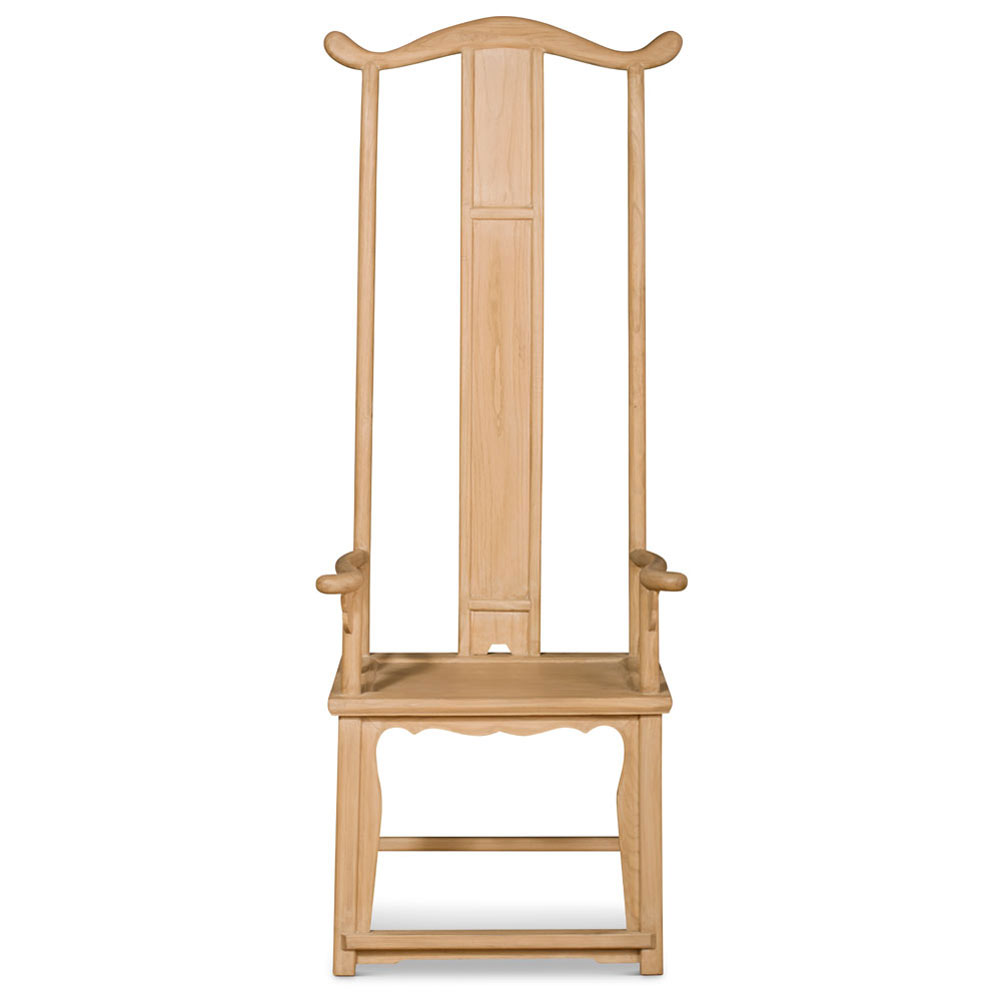 Distressed Natural Finish Elmwood Ming Tall Arm Chair