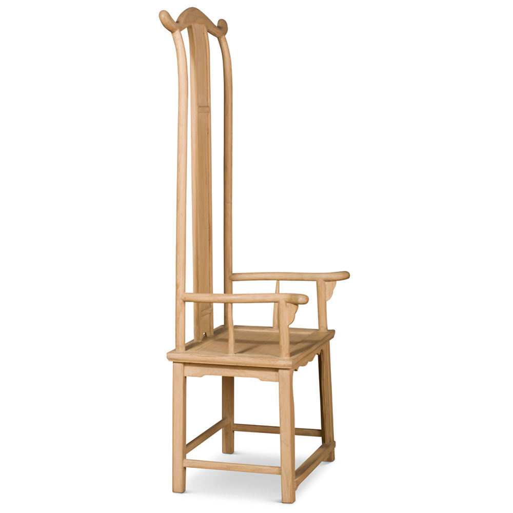 Distressed Natural Finish Elmwood Ming Tall Arm Chair