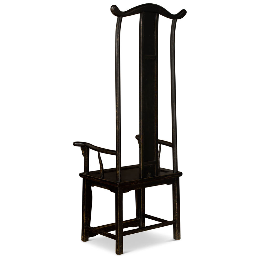 Distressed Black Elmwood Chinese Ming Tall Armchair