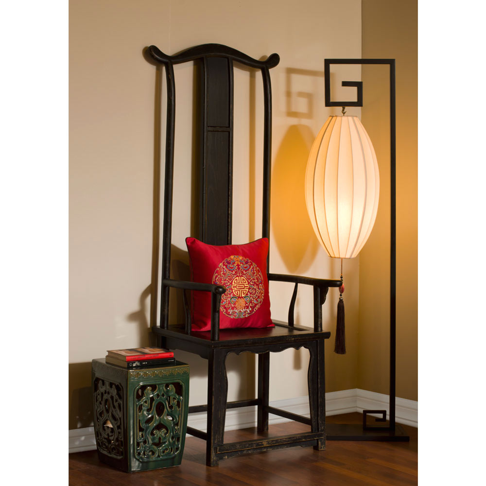 Distressed Black Elmwood Chinese Ming Tall Armchair