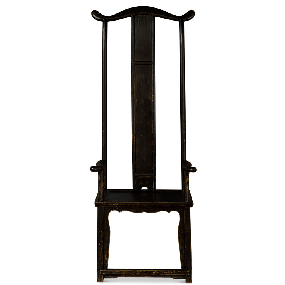 Distressed Black Elmwood Chinese Ming Tall Armchair