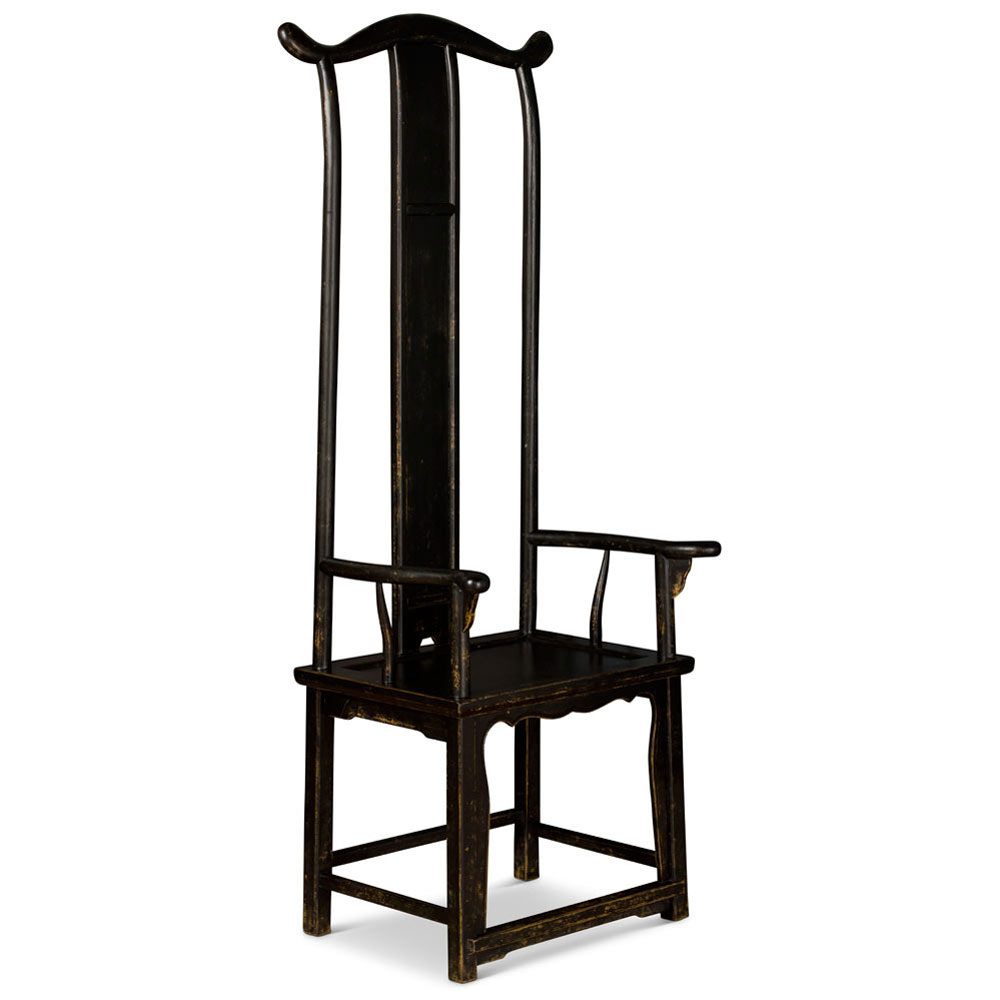 Distressed Black Elmwood Chinese Ming Tall Armchair