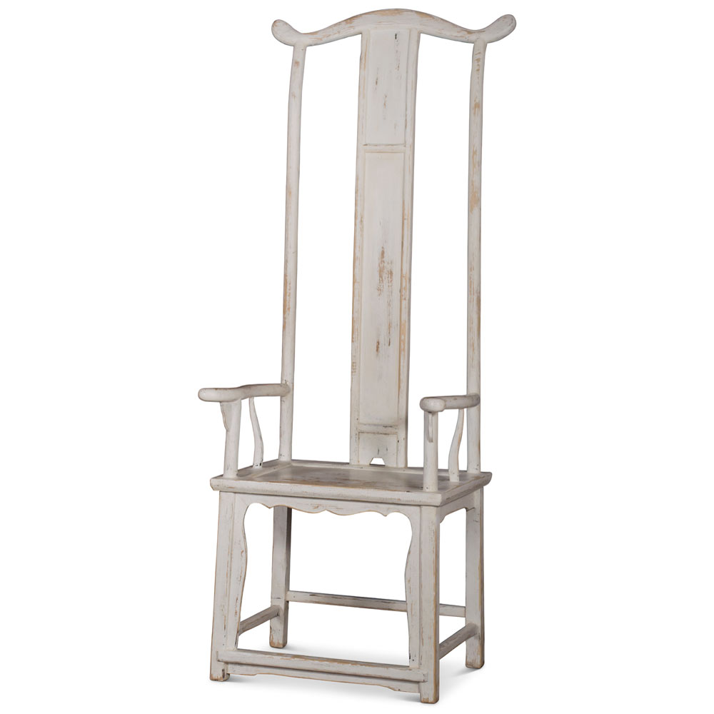 Distressed White Elmwood Ming Tall Arm Chair