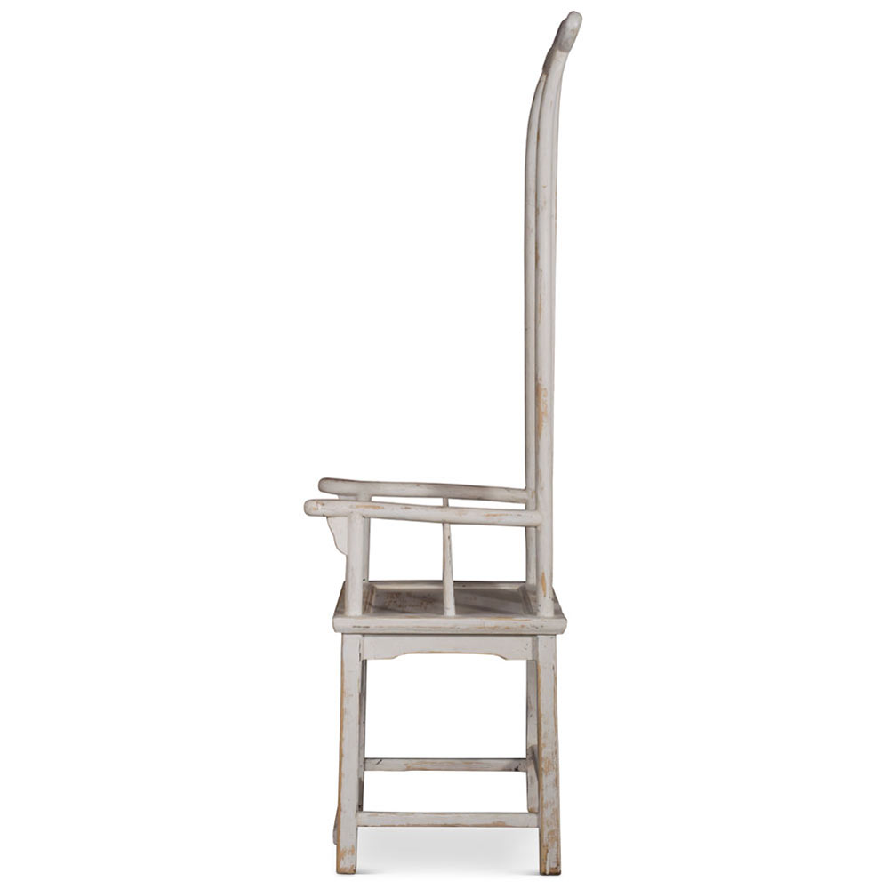 Distressed White Elmwood Ming Tall Arm Chair