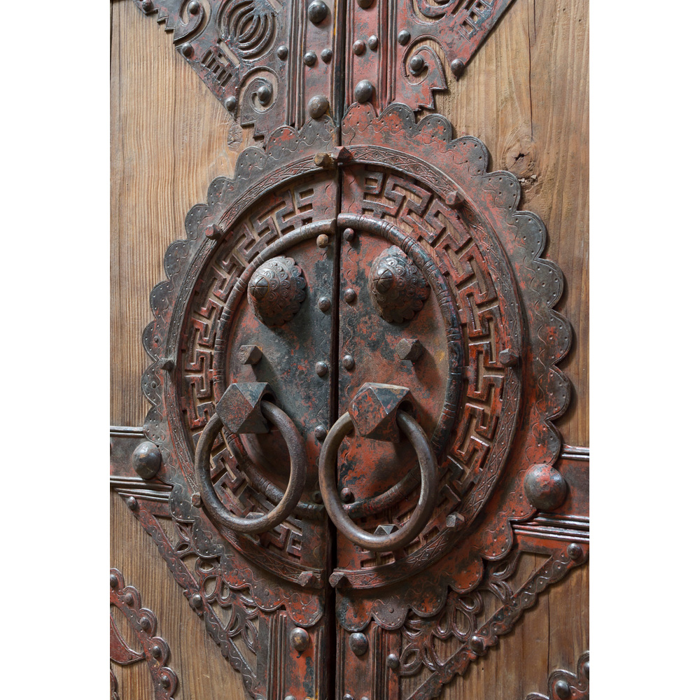 Vintage Chinese Temple Doors with Foo Dog Embellishments