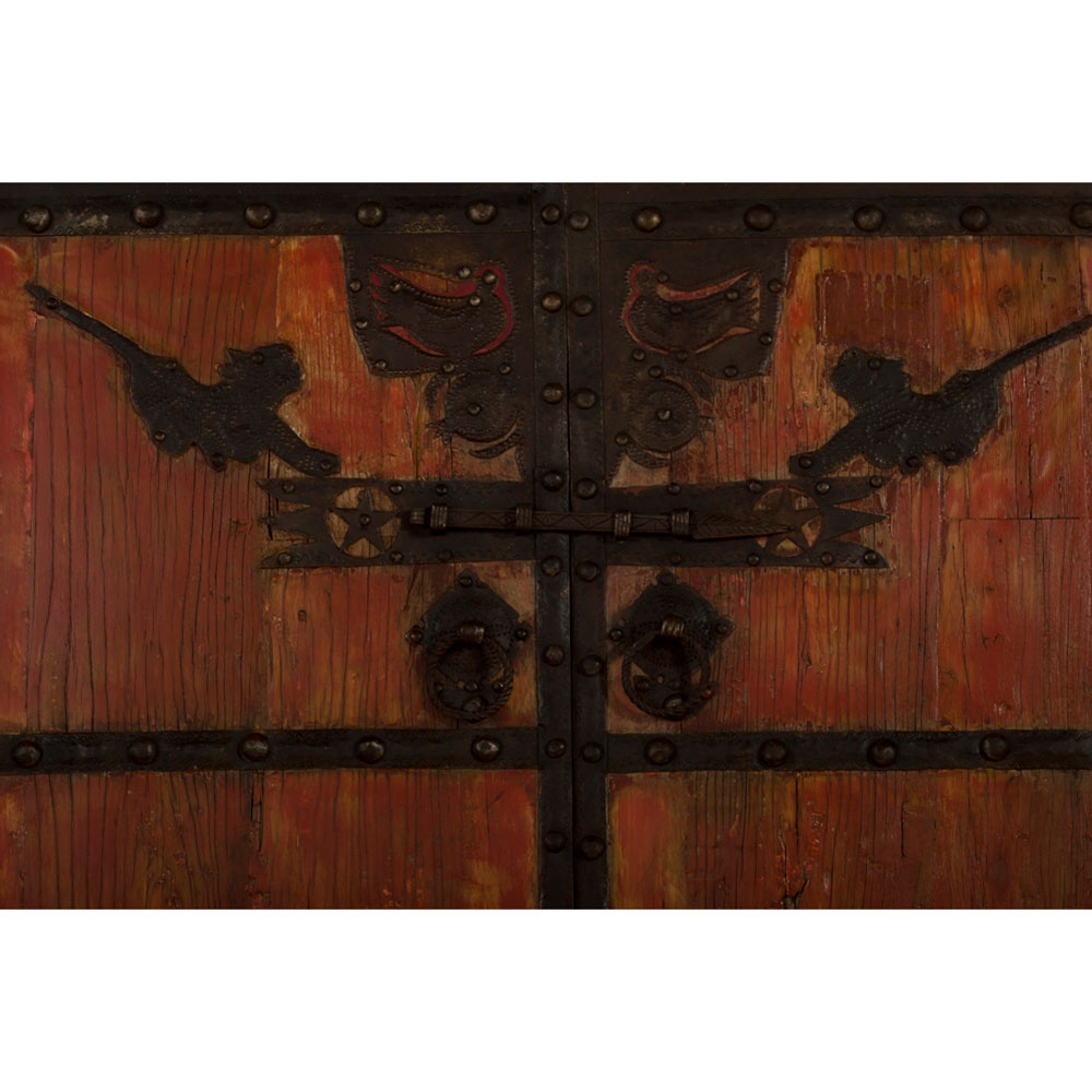 Antique Rustic Red Chinese Temple Elmwood Doors with Iron Hardware