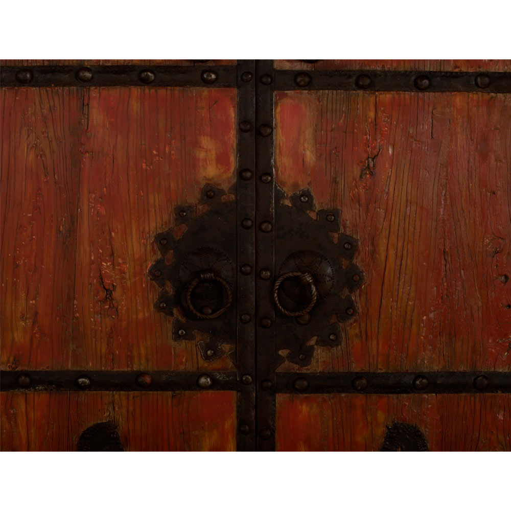Antique Rustic Red Chinese Temple Elmwood Doors with Iron Hardware