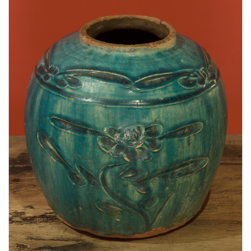Antique Turquoise Shan Xi Village Oriental Ceramic Jar