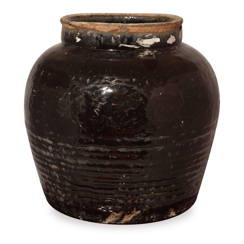 Antique Black Ceramic Oriental Vase from Shan Xi Village