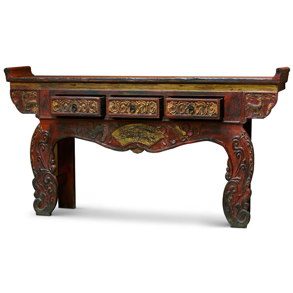 Vintage Elmwood Grand Imperial Oriental Altar Console Table