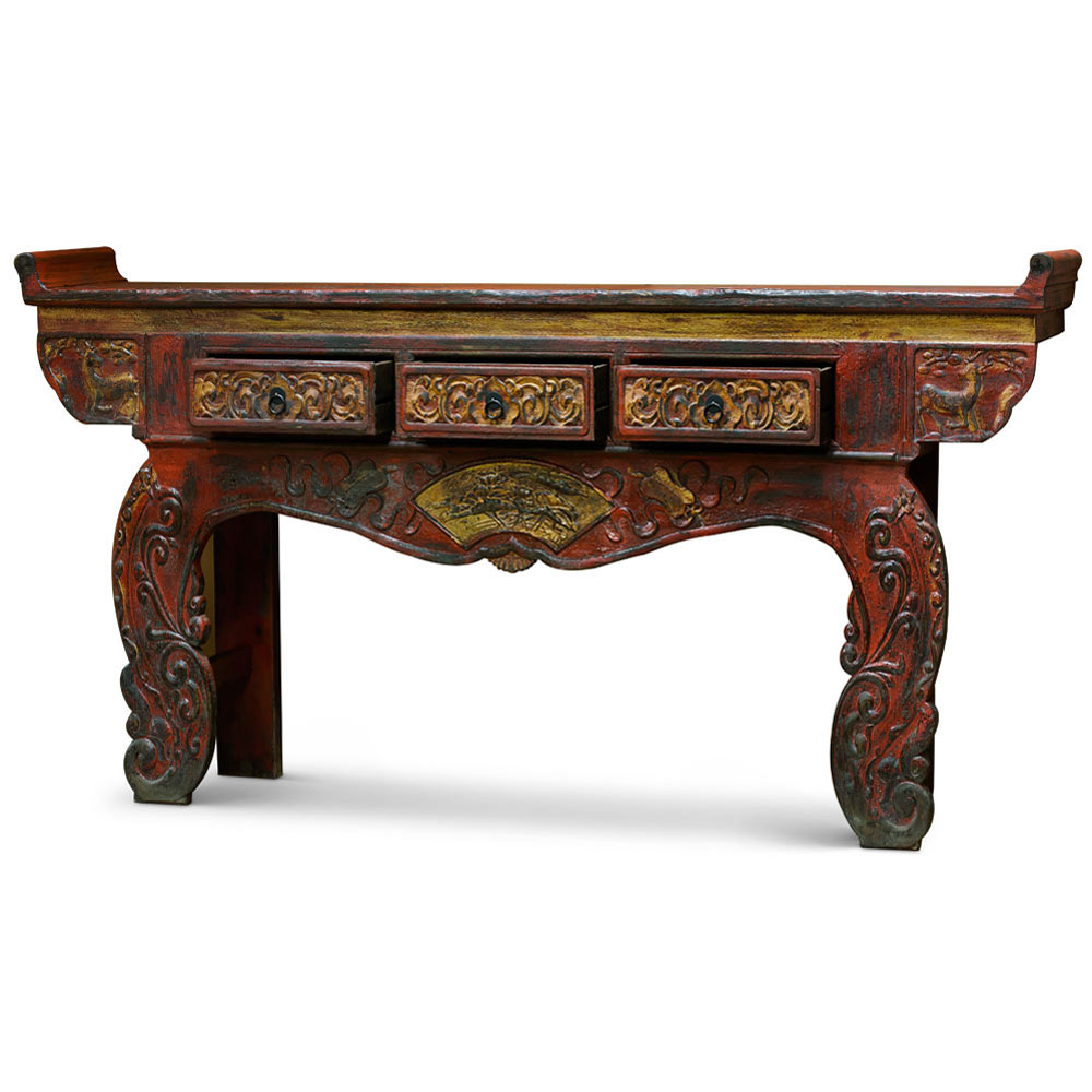 Vintage Elmwood Grand Imperial Oriental Altar Console Table