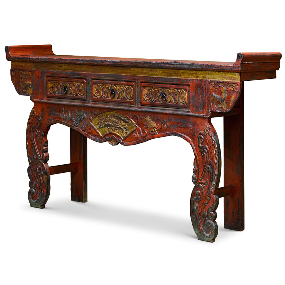 Vintage Elmwood Grand Imperial Oriental Altar Console Table