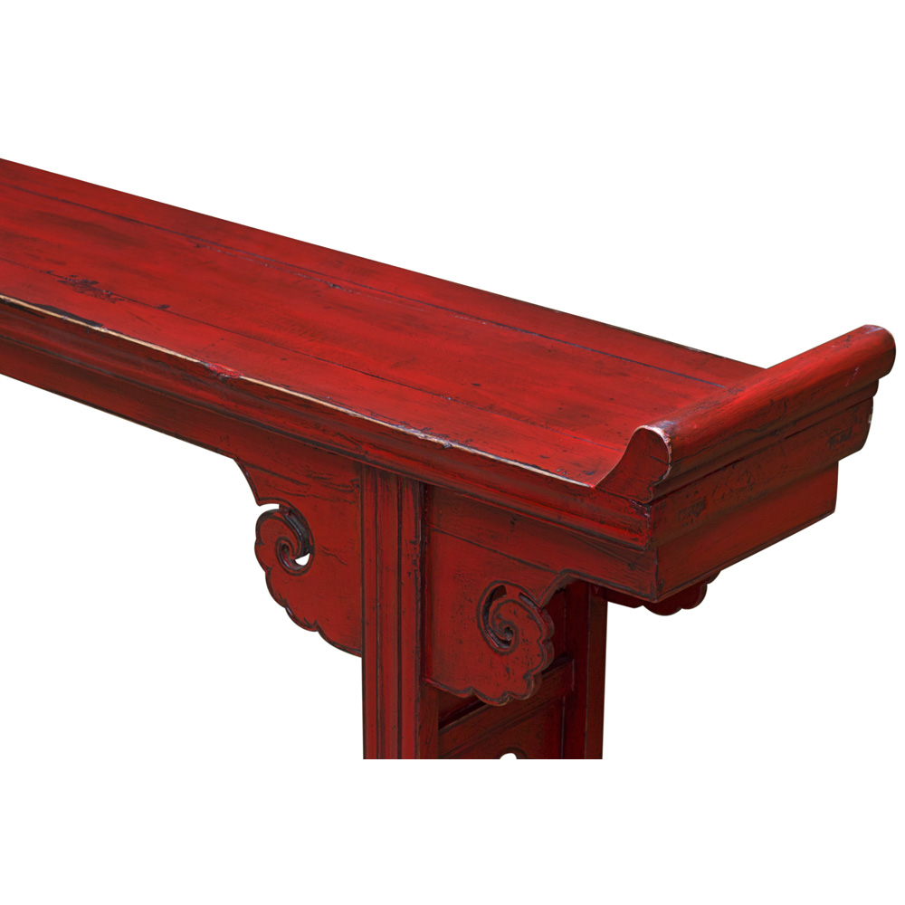Vintage Red Elmwood Cloud Oriental Altar Console Table