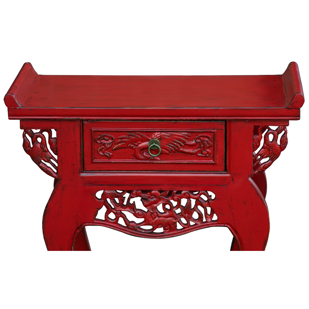 Distressed Red Petite Elmwood Oriental Altar Table