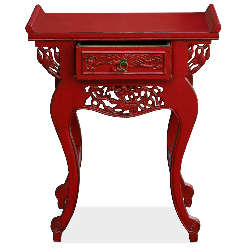 Distressed Red Petite Elmwood Oriental Altar Table