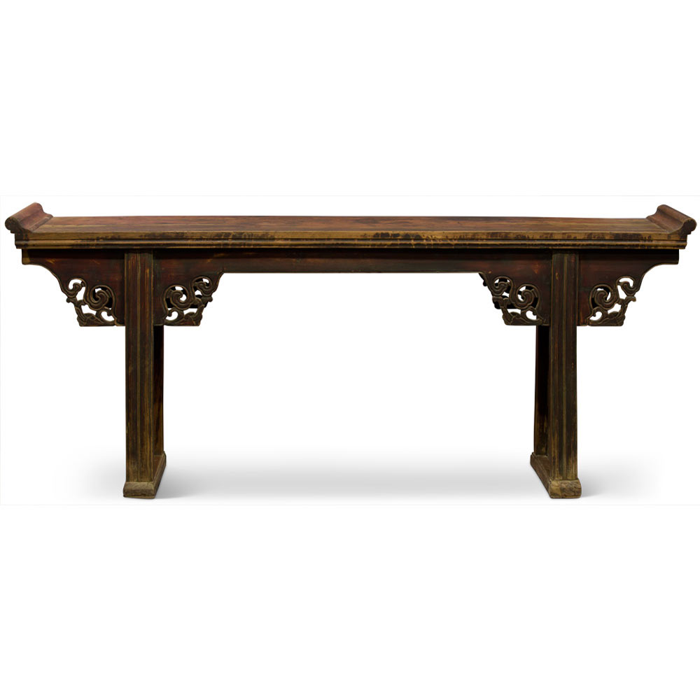 Vintage Elmwood Imperial Chinese Grand Altar Table with Cloud Motif