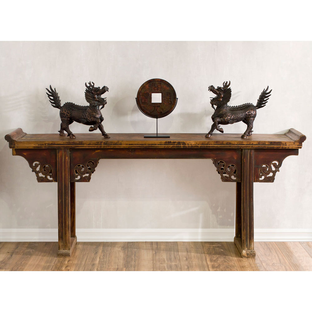 Vintage Elmwood Imperial Chinese Grand Altar Console Table with Cloud Motif