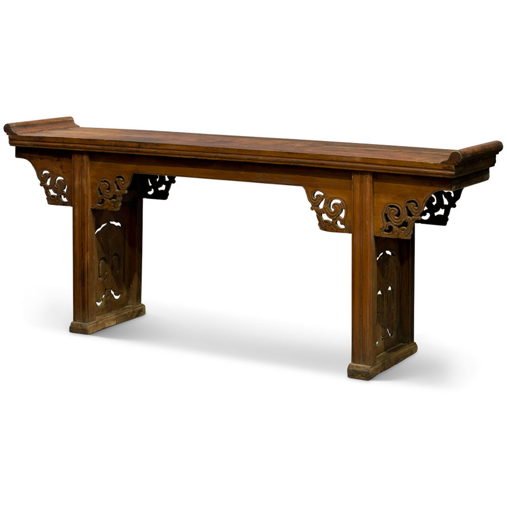 Vintage Elmwood Imperial Chinese Grand Altar Console Table with Cloud Motif