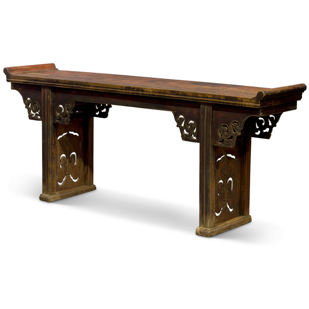 Vintage Elmwood Imperial Chinese Grand Altar Console Table with Cloud Motif