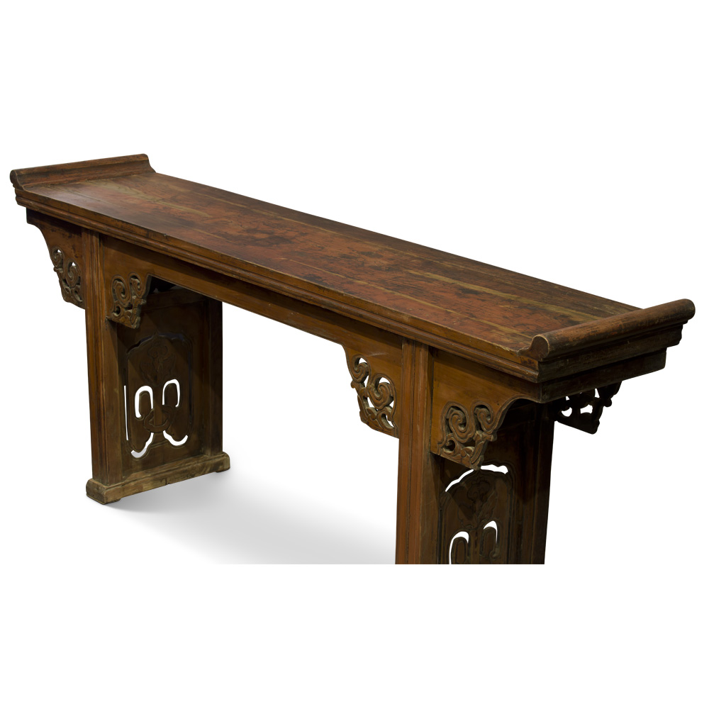 Vintage Elmwood Imperial Chinese Grand Altar Table with Cloud Motif