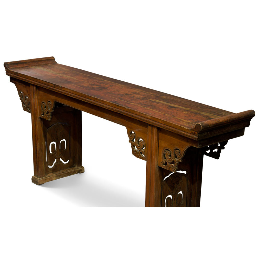 Vintage Elmwood Imperial Chinese Grand Altar Console Table with Cloud Motif